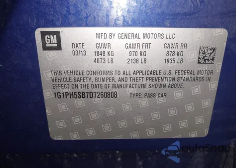 2013 Chevrolet Cruze Eco Auto z USA, uszkodzony, nr VIN 1G1PH5SB7D7260808